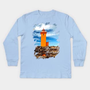 Orange Lighthouse. Iceland. Reykjanes Peninsula. Kids Long Sleeve T-Shirt
